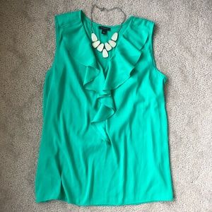 Ann Taylor Spring Green Ruffle Front Blouse